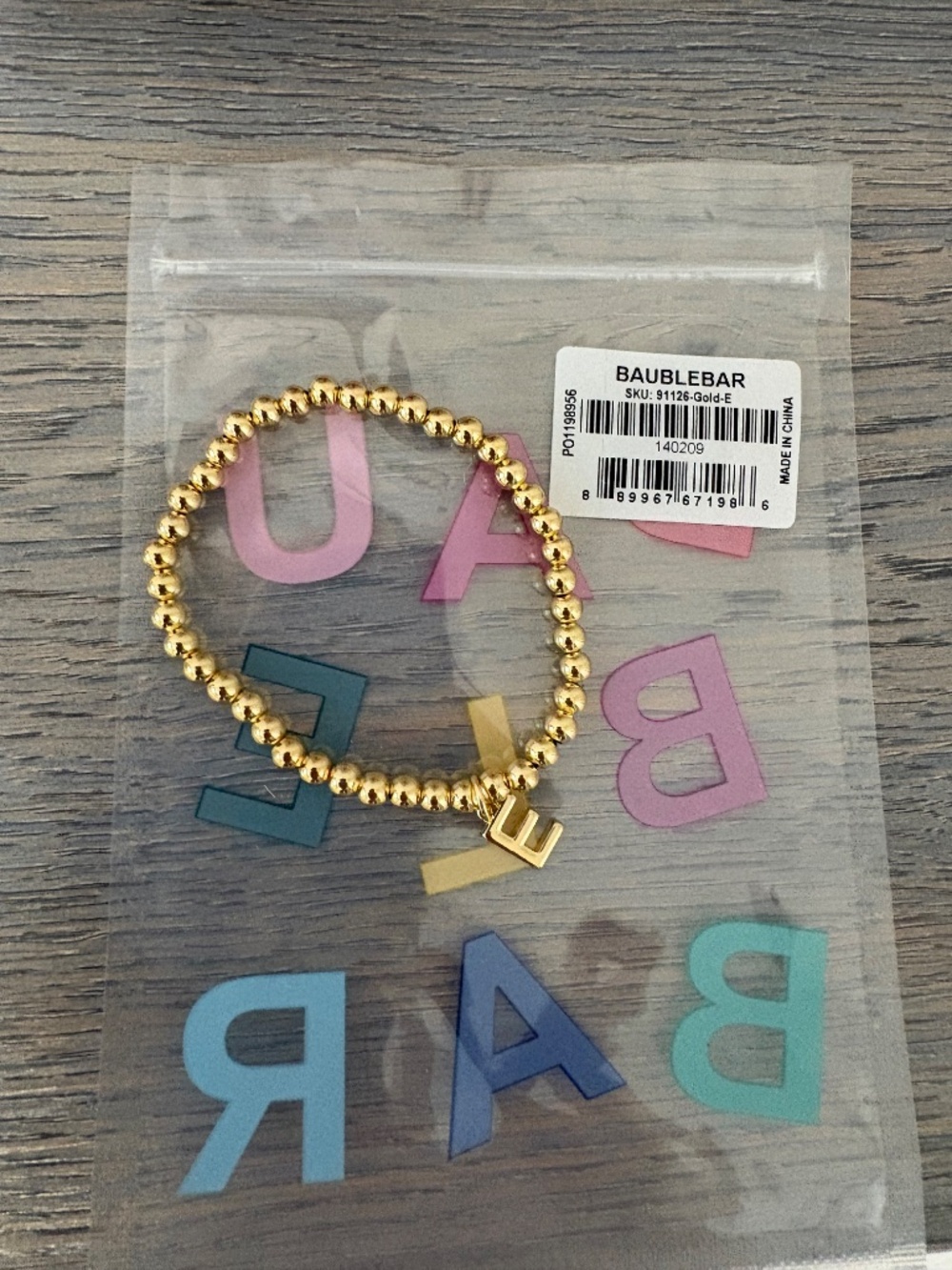 BaubleBar Dangle Charm Initial E Pisa Stretch Bracelet - Picture 3 of 5